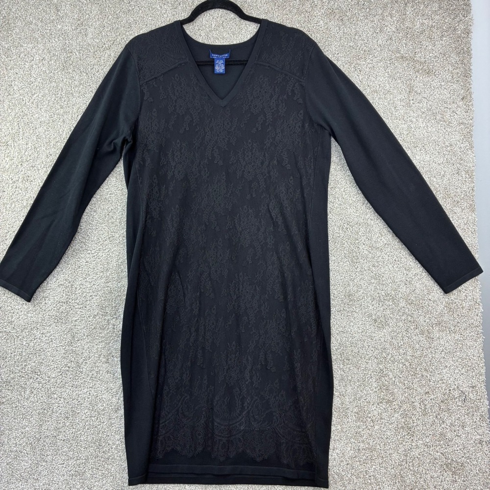 Doncaster Collection Black Silk Lace Inset Sheath Dress Size L Gothic Romantic - Picture 2 of 10